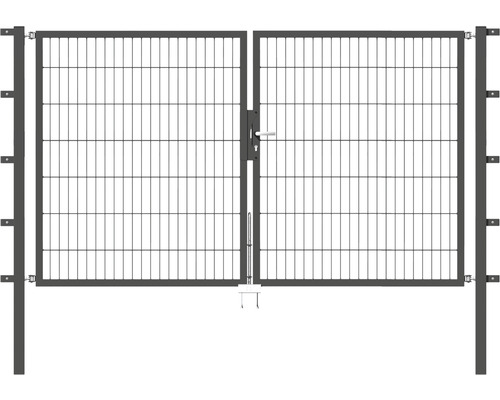 Portillon double ALBERTS Flexo 250 x 140 cm 6/5/6 dormant 40x40 avec poteaux 6 x 6 cm anthracite