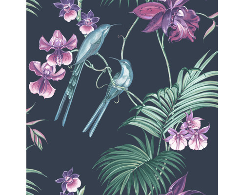 Vliestapete 111781 Julien Macdonald Utopia blau Tapete mit Vogel-, Orchideen- und Palmenmuster