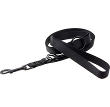 Laisse pour chien noire avec mousqueton et dragonne