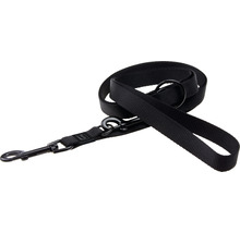 Laisse pour chien noire en nylon avec mousqueton et dragonne