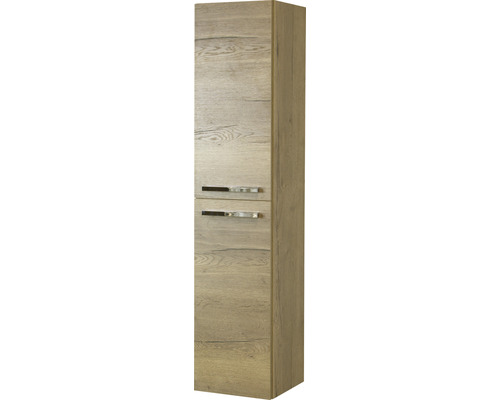 Armoire haute de salle de bain avec aspect bois et deux portes