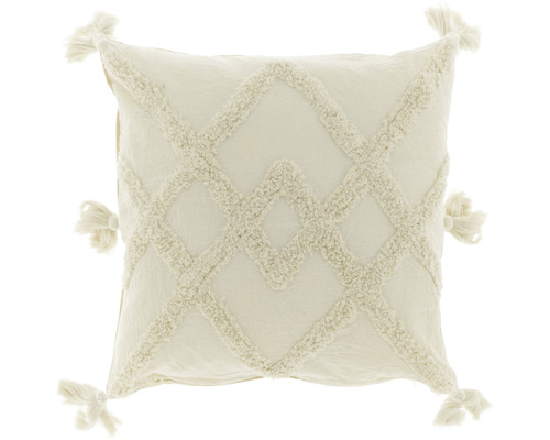 Coussin décoratif avec motif losanges et pompons