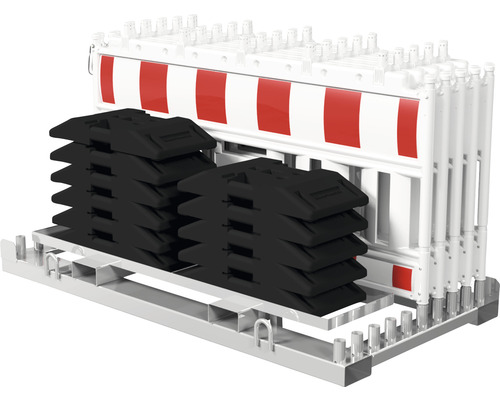 Ensemble de barrière SET1 10x Euro2 barrière à barreaux avec adaptateur de lampe Clôture de chantier avec plaques de base sur une palette