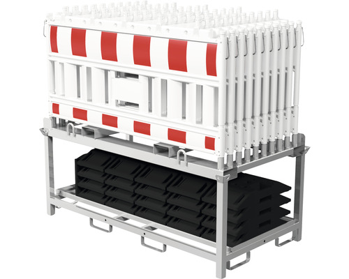 Ensemble de barrière SET2 20x Euro2 barrière à barreaux sans adaptateur de lampe Étagère de stockage avec barrière de sécurité et sacs de sable
