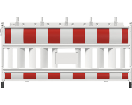 Barrière EURO2 type Nox plastique avec traverse, barre et film réfléchissant type RA1/A rouge et blanc avec adaptateur de lampe prémonté 200 x 100 cm