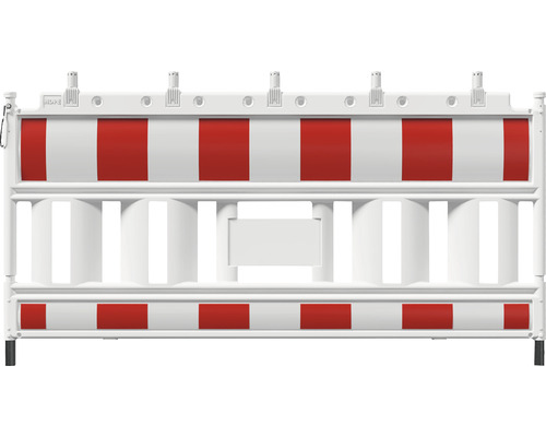 Barrière EURO2 type Nox plastique avec traverse, barre et film réfléchissant type RA1/A rouge et blanc et adaptateur de lampe échangeable 200 x 100 cm