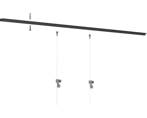 Bildaufhängesystem mit Schiene, Dübeln, Schrauben und Haken