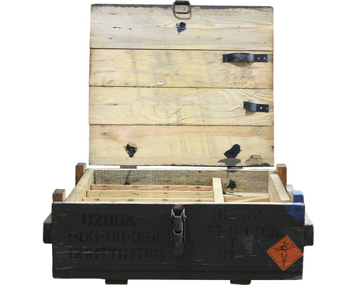 Caisse à munitions ouverte en bois