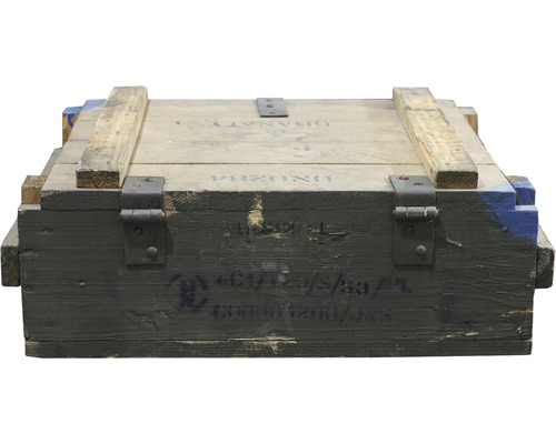 Caisse en bois avec couvercle et ferrures métalliques