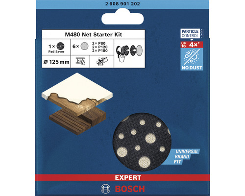 Bosch Expert M480 Net Starter Kit avec disques abrasifs et protège-plateau, diamètre 125 mm