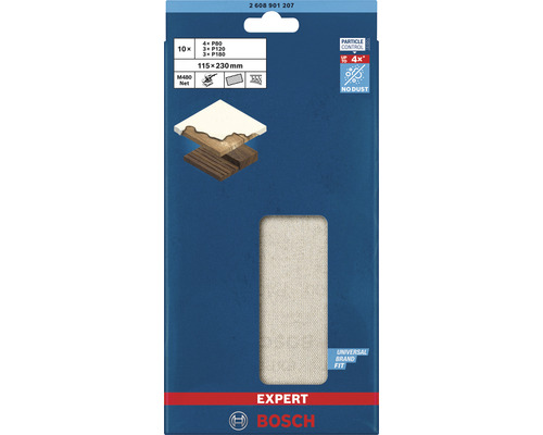 Bosch Expert M480 Schleifgitterset, 10 Stück, Körnung P80 bis P180, Größe 115x230 Millimeter