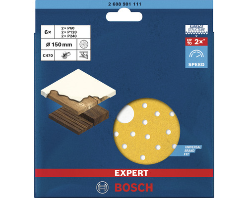 Bosch Expert C470 Schleifscheiben Set mit verschiedenen Körnungen und 150 mm Durchmesser