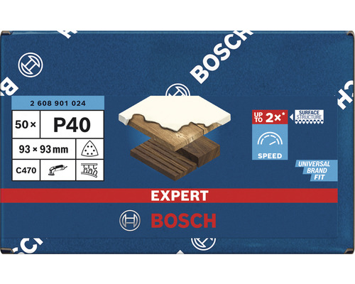 Bosch Expert Schleifblattset, Körnung P40, 93 x 93 Millimeter, 50 Stück