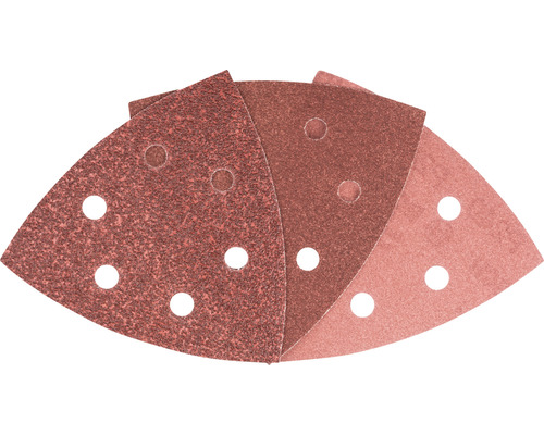 Feuille abrasive pour cale à poncer Bosch, 105x105x105 mm, grain 60/120/240, 6 trous, 6 pces