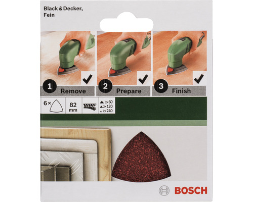 Black and Decker Schleifpapier Set, feine Körnung, sechs Stück, 82 Millimeter