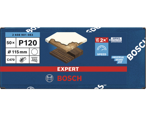 Papier abrasif Bosch Expert P120, diamètre 115 mm, 50 pièces
