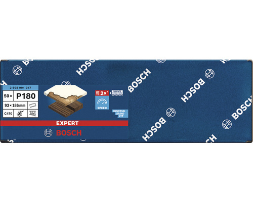 Papier abrasif Bosch Expert, grain P180, 50 pièces, dimensions 93 x 186 millimètres