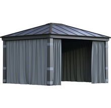 Pavillon avec toit et rideaux pour le jardin