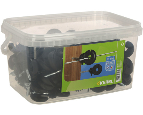 Isolateur annulaire avec support traversant 115 pièces Boîte en plastique avec 115 isolateurs de clôture à visser, marque Kerbl