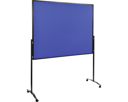 Cloison mobile avec surface en tissu bleu et cadre noir