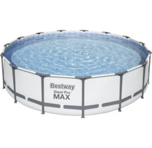 Ensemble de piscine tubulaire hors sol Bestway Steel Pro Max ronde Ø 457x107 cm avec épurateur à cartouche, échelle, bâche de recouvrement et flexible de raccordement gris-thumb-1
