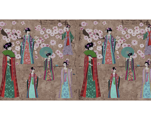 Papier peint photo numérique intissé DD110816 Asian Fusion Kimono 4 pièces 500 x 270 cm Papier peint avec motif asiatique avec femmes et fleurs