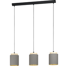 Suspension 3 ampoules hxL 110x89,5 cm noir/bois clair abat-jour cappuccino intérieur doré