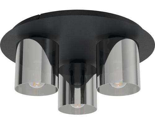 Deckenleuchte mit drei Lichtpunkten und zylinderförmigen Schirmen
