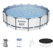 Ensemble de piscine tubulaire hors sol Bestway Steel Pro Max ronde Ø 457x107 cm avec épurateur à cartouche, échelle, bâche de recouvrement et flexible de raccordement gris-thumb-3