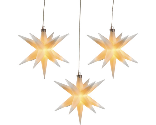 3er-Set Sternenhänger Ø 12 cm 3 LEDs Lichtfarbe warmweiß weiß Drei leuchtende Sterne als Dekoration für die Weihnachtszeit