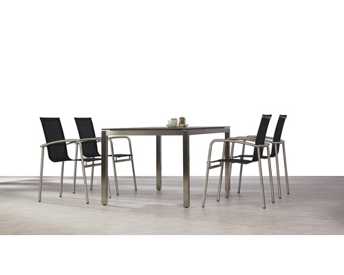 Ensemble Khartum Marbella 4 places composé de: 4 chaises, table 160 x 90 cm acier inoxydable empilable résistant aux intempéries