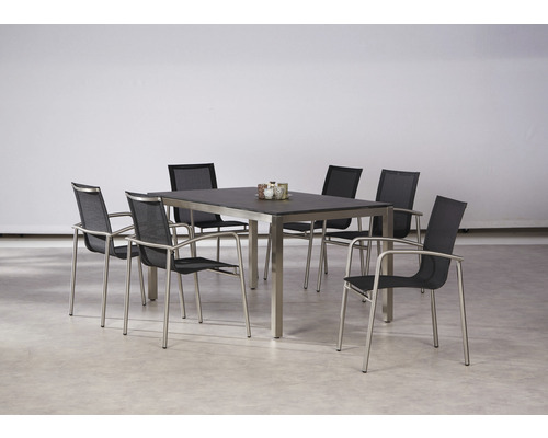 Ensemble Khartum Marbella 6 places composé de: 6 chaises, table 160 x 90 cm acier inoxydable résistant aux intempéries