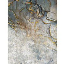 Panneau mural décoratif avec motif marbré abstrait et accents dorés.