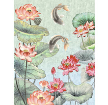 Illustration mit Lotusblüten und Fischen