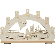 Lichterbogen mit Stadtmotiv, Trabant und Wartburg aus Holz