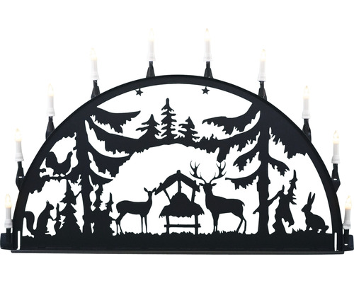 Arche en métal Saico motif forêt B 100 cm 7 ampoules couleur d'éclairage blanc chaud Chandelier de Noël avec motifs forestiers et bougies