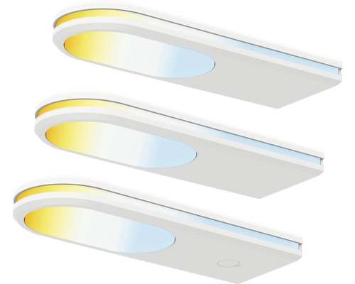Drei LED Wandleuchten mit unterschiedlichen Lichtfarben