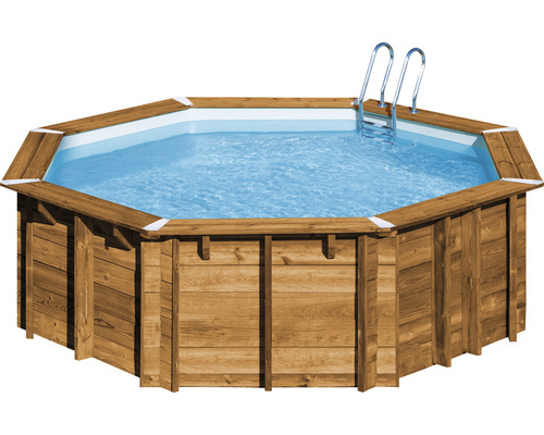Ensemble de piscine hors sol en bois Gre Vasto ronde Ø 428x136 cm avec groupe de filtration à sable et sable de filtration bois