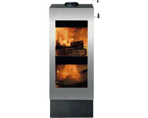 Poêle à bois avec bois qui brûle