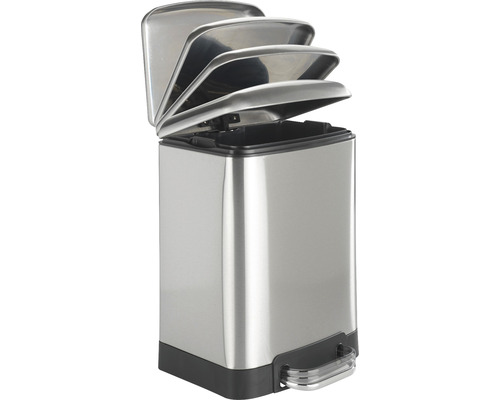 Treteimer aus Edelstahl mit offenem Deckel
