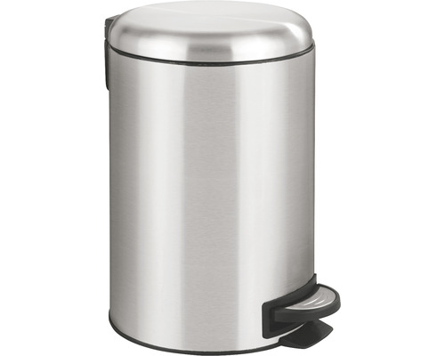 Poubelle à pédale Wenko Leman Easy Close 12 l gris brillant Poubelle à pédale en acier inoxydable avec couvercle et pédale