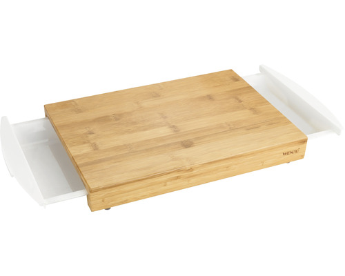 Planche à découper Wenko Bina 40,5 x 25 cm bambou avec 2 barquettes extractibles Planche à découper en bambou avec plateau coulissant