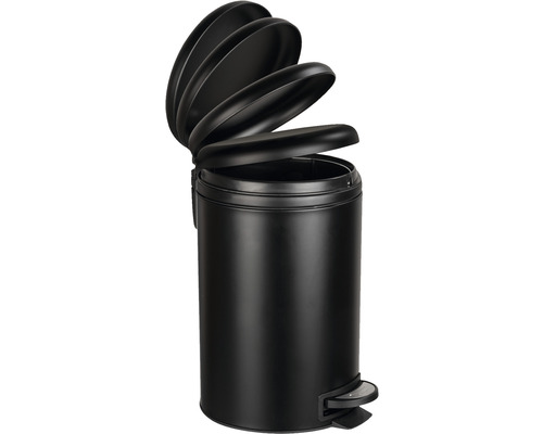 Poubelle à pédale noire avec couvercle ouvert pour l''élimination des déchets
