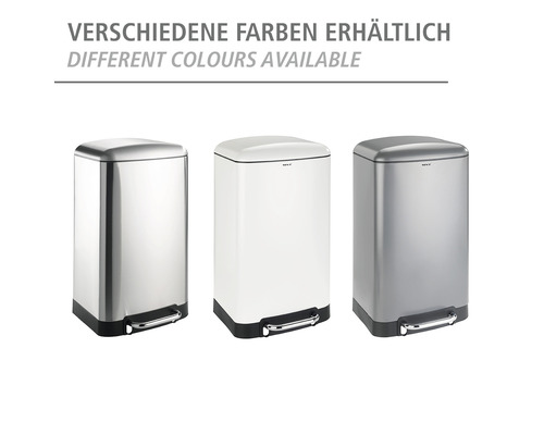 Drei Abfalleimer aus Stahl in verschiedenen Farben