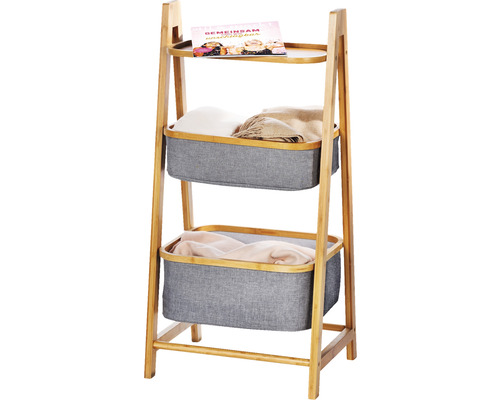 Badezimmerregal aus Bambus mit zwei Ablagekörben und einer Ablagefläche