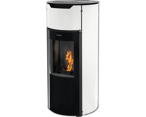 Poêle à pellets Aduro P1.4 acier noir/blanc 8 kW Poêle à bois avec flammes derrière une vitre