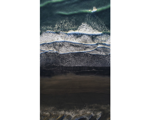 Papier peint panoramique intissé 32546 Dune plage et mer 3 pcs. 159 x 270 cm Vue de dessus d''une plage avec du sable noir et des vagues