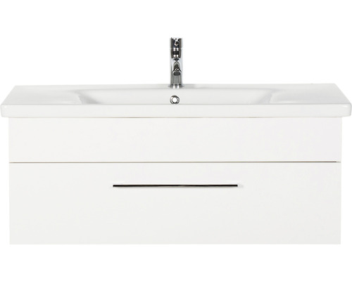 Set de meubles de salle de bains Marlin 3400 lxhxp 100 x 40,6 x 45,5 cm couleur de façade blanc avec vasque céramique blanc ASEW WK101W