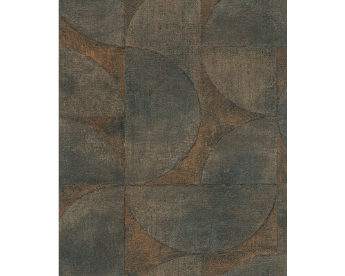 Papier peint intissé 32822 Vintage Deluxe cercles bleu cuivre Papier peint avec motif géométrique de cercles