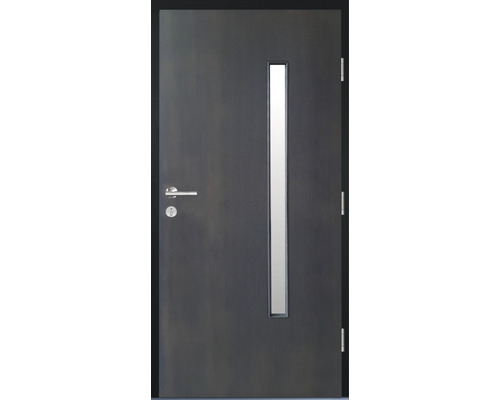 Graue Innentür mit Lichtausschnitt, Türgriff und Schloss